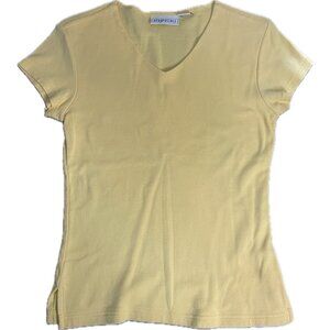 Aeropostale Womens Yellow V-Neck Tee Size Medium 100% Cotton Short Sleeves